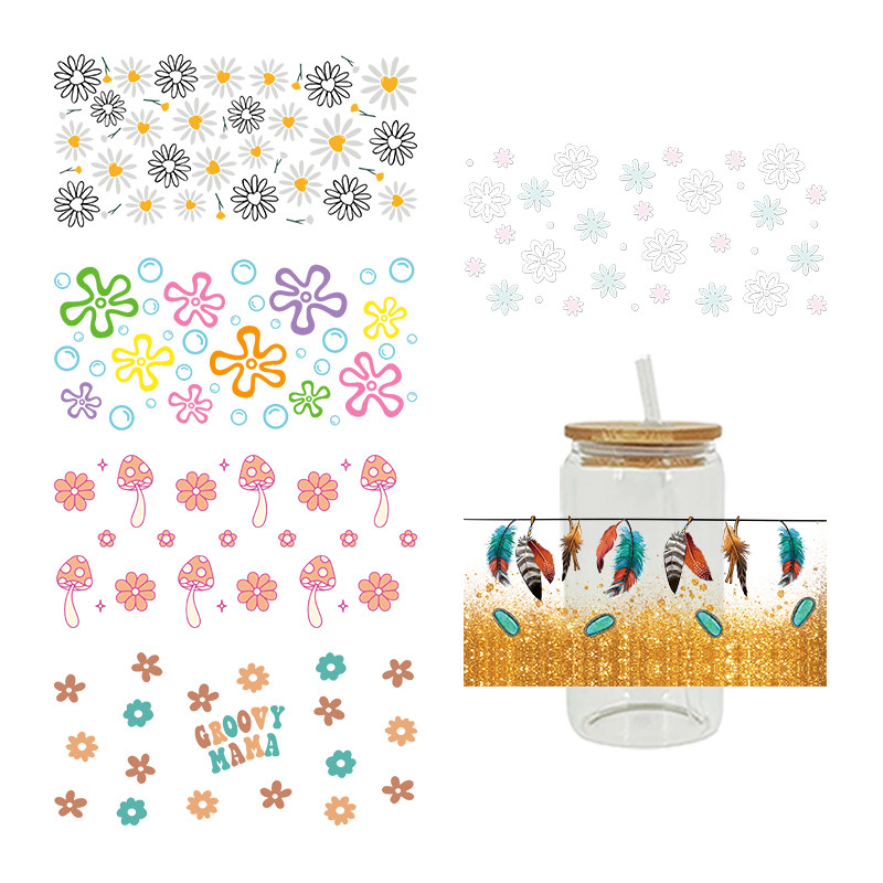

Beautiful Flower UV DTF Cups Wrap Sticker DIY Label Transfer Sticker Waterproof Print D7113