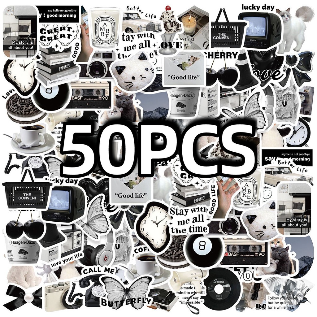 

Black And White Set, 50pcs Unique Decorative Stickers, Exquisite Small Decor
