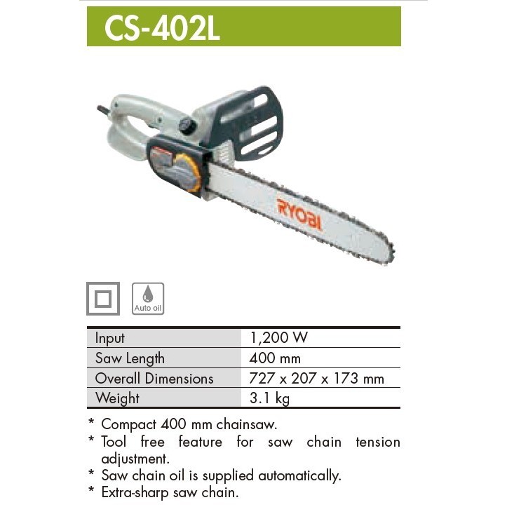 Ryobi Chain Saw CS-402L - Mesin Gergaji CS402L
