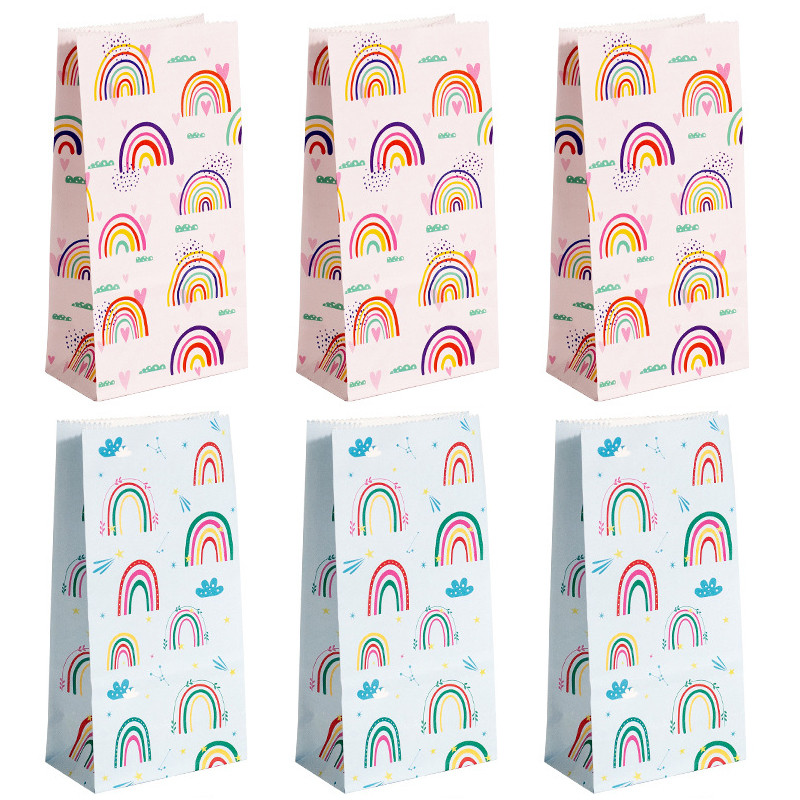 

6/12Pcs Rainbow Paper Gift Bags DIY Baking Candy Cookies Packing Bag Stand Up Favor Bags Wedding Party Birthday Supplies