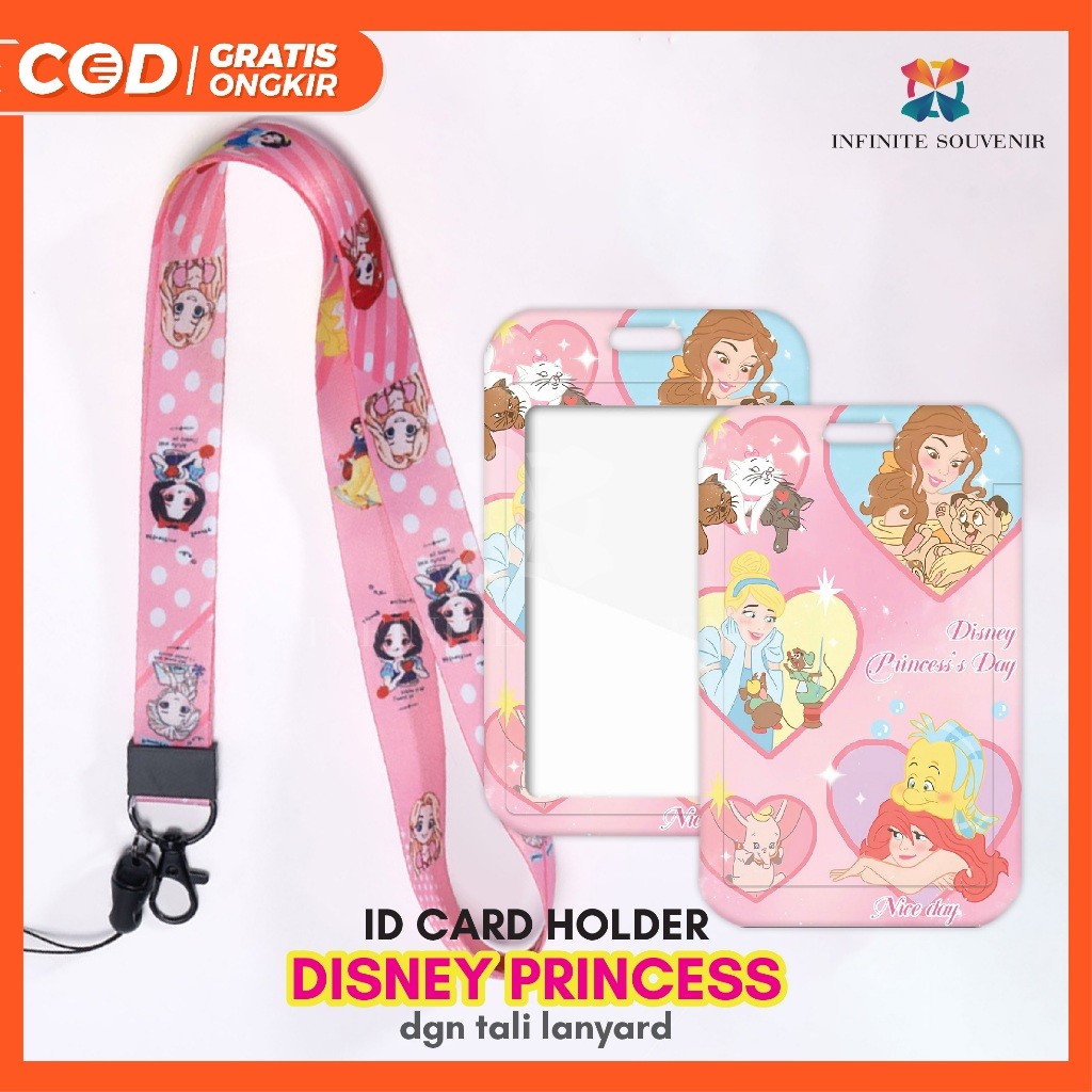 

[N004] DISNEY PRINCESS / Name Tag Card Holder dengan Tali Lanyard / ID Card Holder Tali Gantungan Cinderella / Nametag / Tempat Kartu Flazz / Emoney