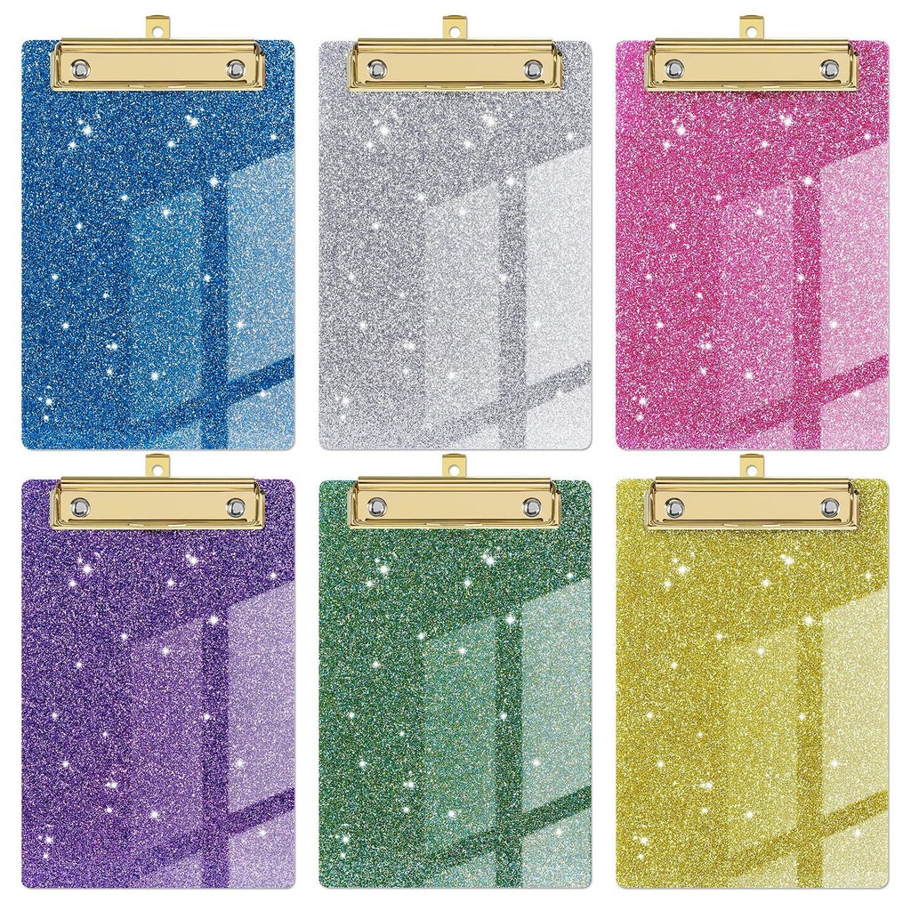 

A6 Acrylic Clipboards Glitter Clipboard with Gold Clip Designed for Classroom School Doctor Office Sparkly Clipboards