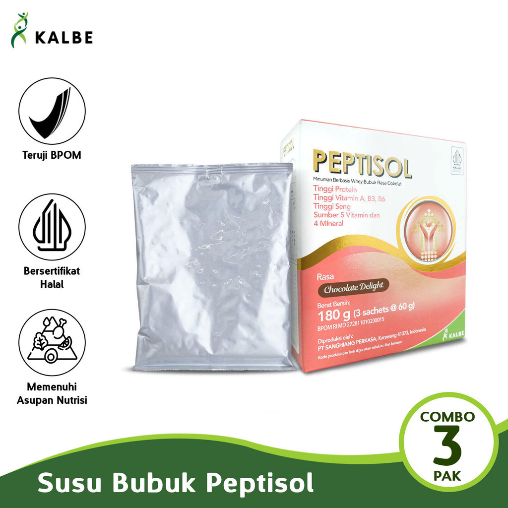 

KALBE Peptisol Susu Kesehatan 180 GR Combo 3 Pak Health Milk Bebas Glukosa CMB03 Chocolate Delight