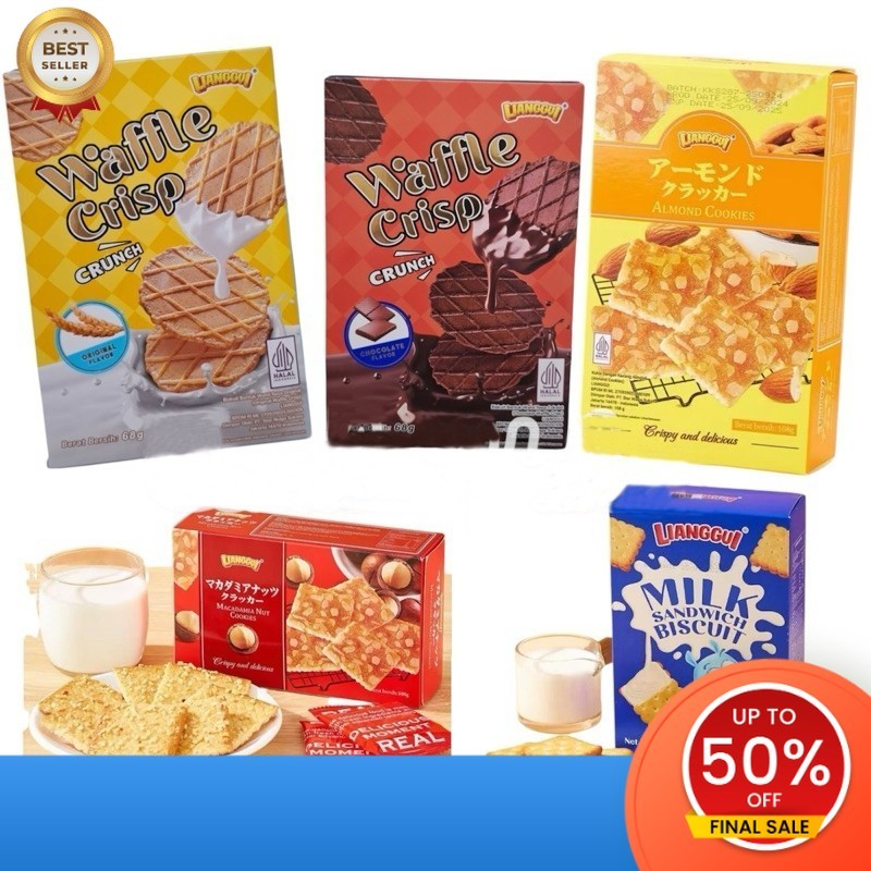

[Pengiriman cepat]HALAL Lianggui Waffle Crisp Crunch Lianggui Macadamia Nuts Cookies Lianggui Almond Cookies Lianggui Milk Sandwich Biscuits