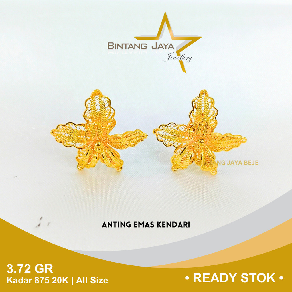 Anting Emas Kadar 875 20K Berat 3.72 gr gram Model Tusuk Anggrek Perhiasan Xuping Anting Gold Mas Tu