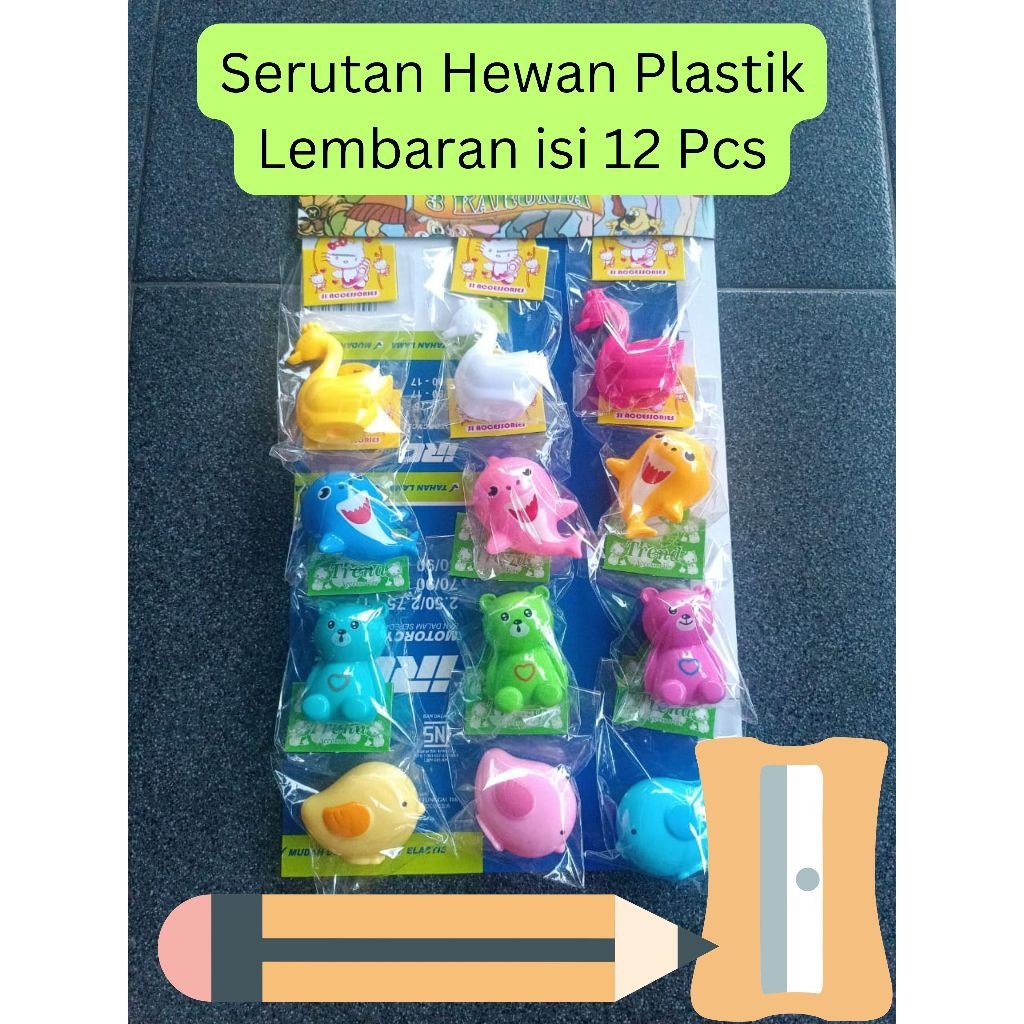 

SERUTAN HEWAN PLASTIK WARNA WARNI 1 LEMBAR ISI 12PCS