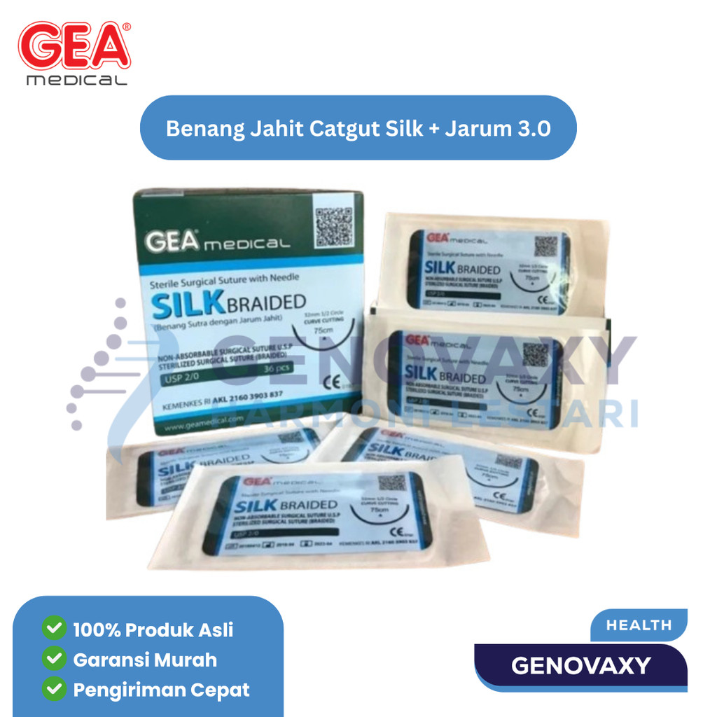 Gea Benang jahit catgut silk + jarum 3.0