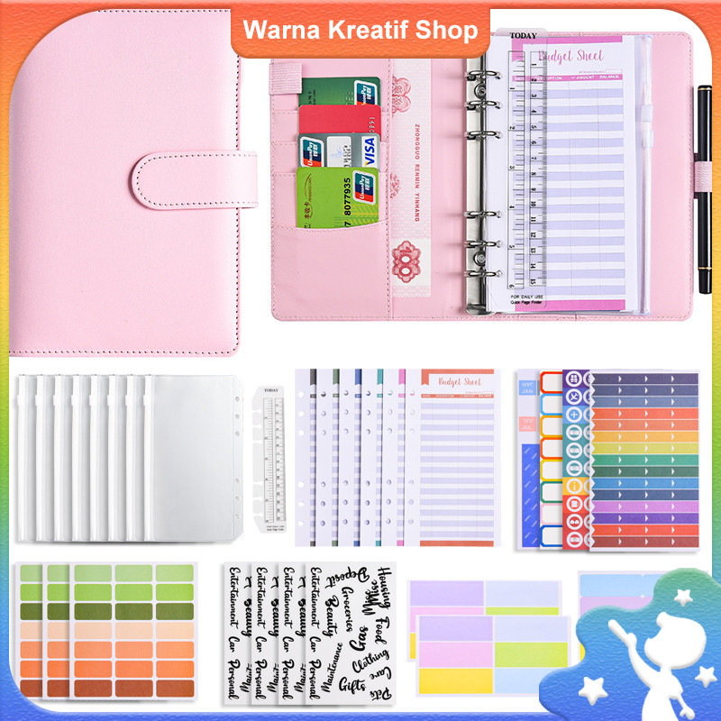 

Binder dengan Saraf Kertas Kas Budget Binder Lembaran Biaya A6 Binder Tabungan Budgeting Kulit PU Perencana Anggaran Pengorganis