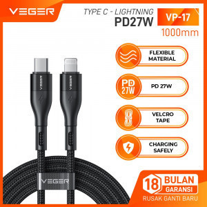 KABEL DATA TYPE C TO IPHONE MEREK VEGER VP-17 POWER DELIVERY FAST CHARGING, CABLE TYPE C - LIGHTNING