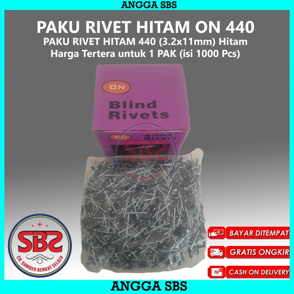 ON Paku Rivet 440 HITAM 1 Box Isi 1000pcs HITAM - Paku Rivet Hitam / Black