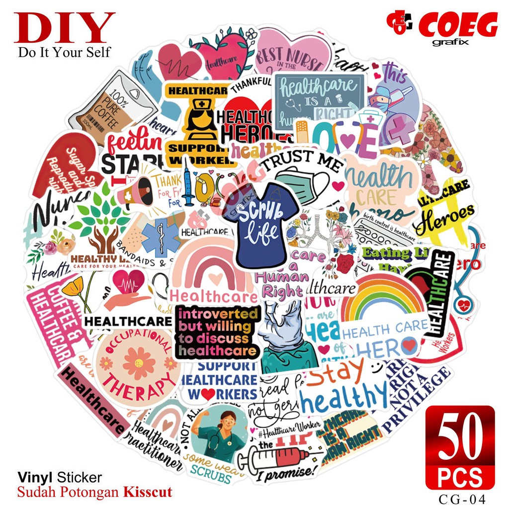 

Sticker Pack Kartun Healthcare & Kata-Kata CG-04 | 50 pcs | Vinyl Premium, Dicutting Presisi, Tahan Air