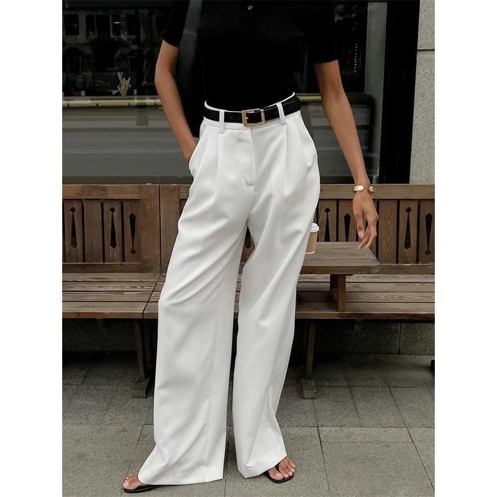 Tossy Fashion High Waist Pocket Women's Pants Y2k Outfit White Patchwork Casual Wide Leg Trousers Au