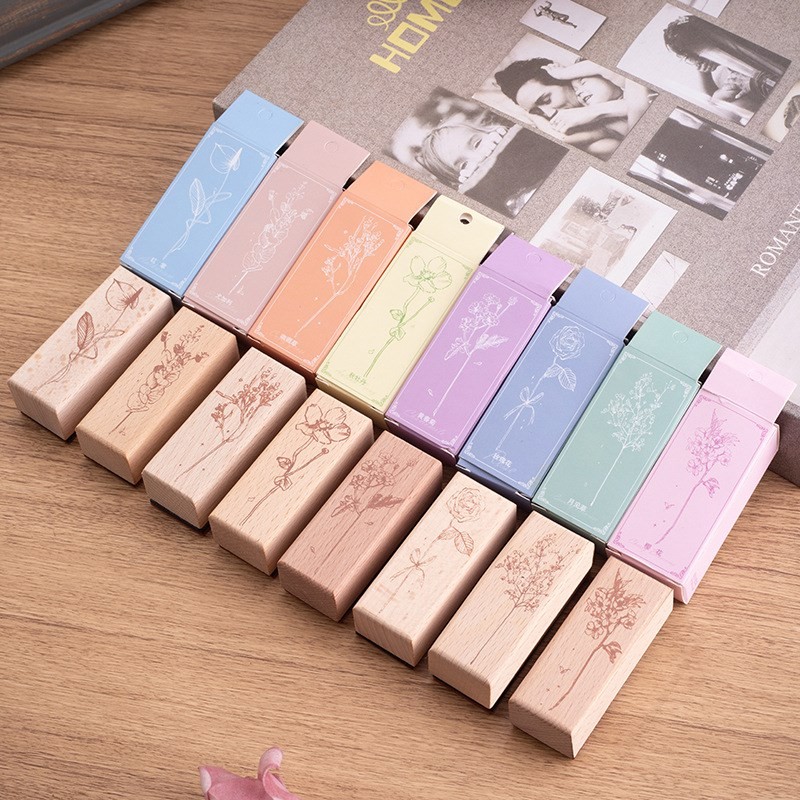 

Wooden Rubber Stamps flowers And Plants Patterns Stamps Set For DIY Craft Card Scrapbooking Supplies