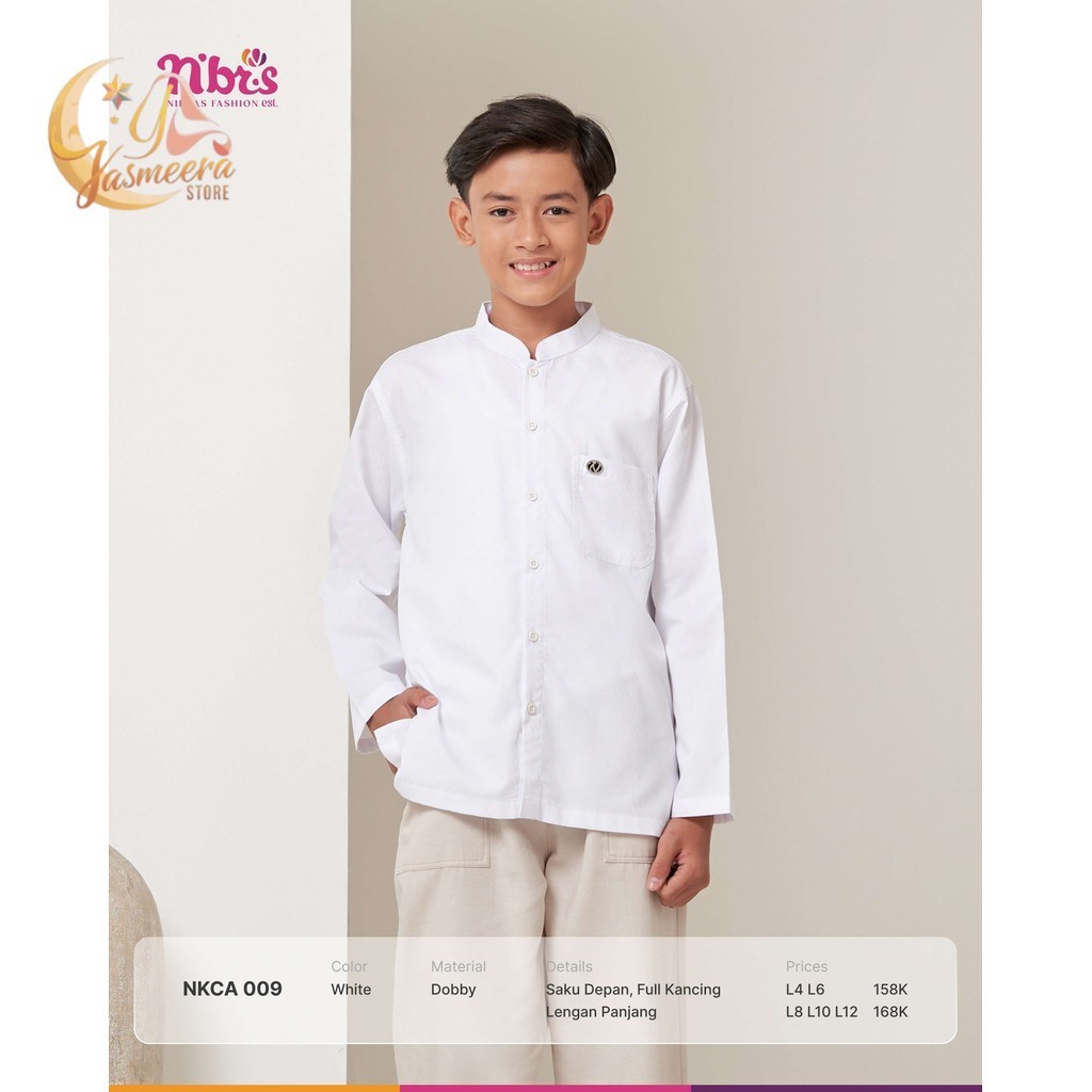 Yasmeera.Store - Baju Koko Anak Lengan Panjang Nkca 009 Baju Polos Muslim Putih by Nibras