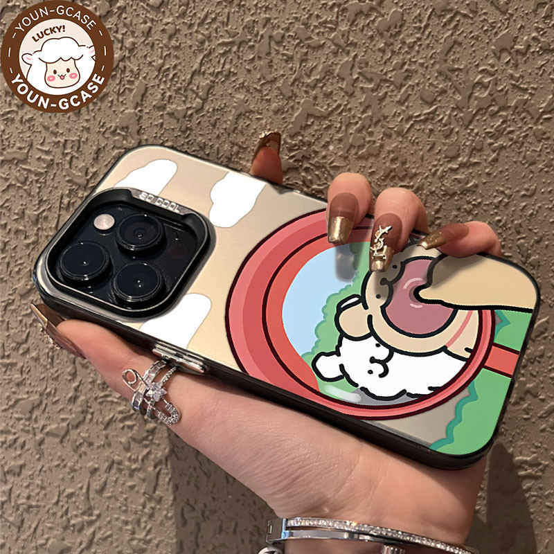 Anjing kecil yang memandang cermin berwarna kuning case iPhone seri Kompatibel untuk iPhone 11 12 13