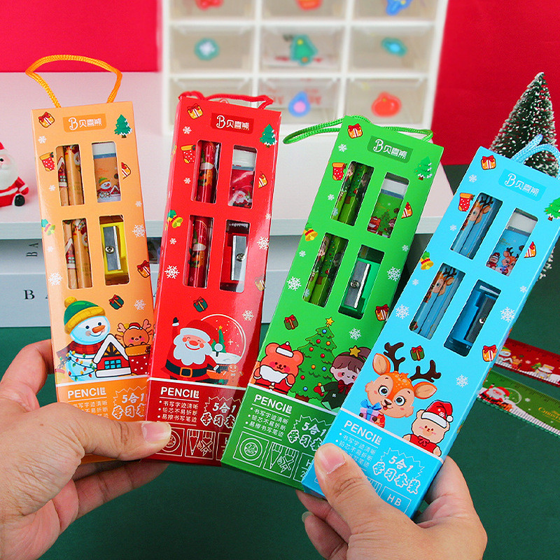 

20Sets 5 In 1 Stationery Set Student Christmas Gift Prize Gift Christmas Portable Stationery Set Wholesale