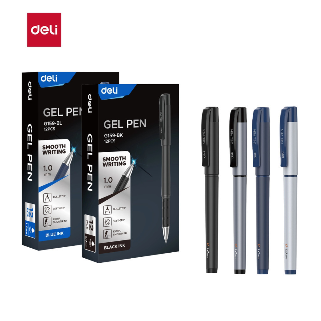 

Pulpen Gel /pena gel Deli EG159-BK & EG159-BL Soft Grip 1.0mm – Tinta Hitam & biru