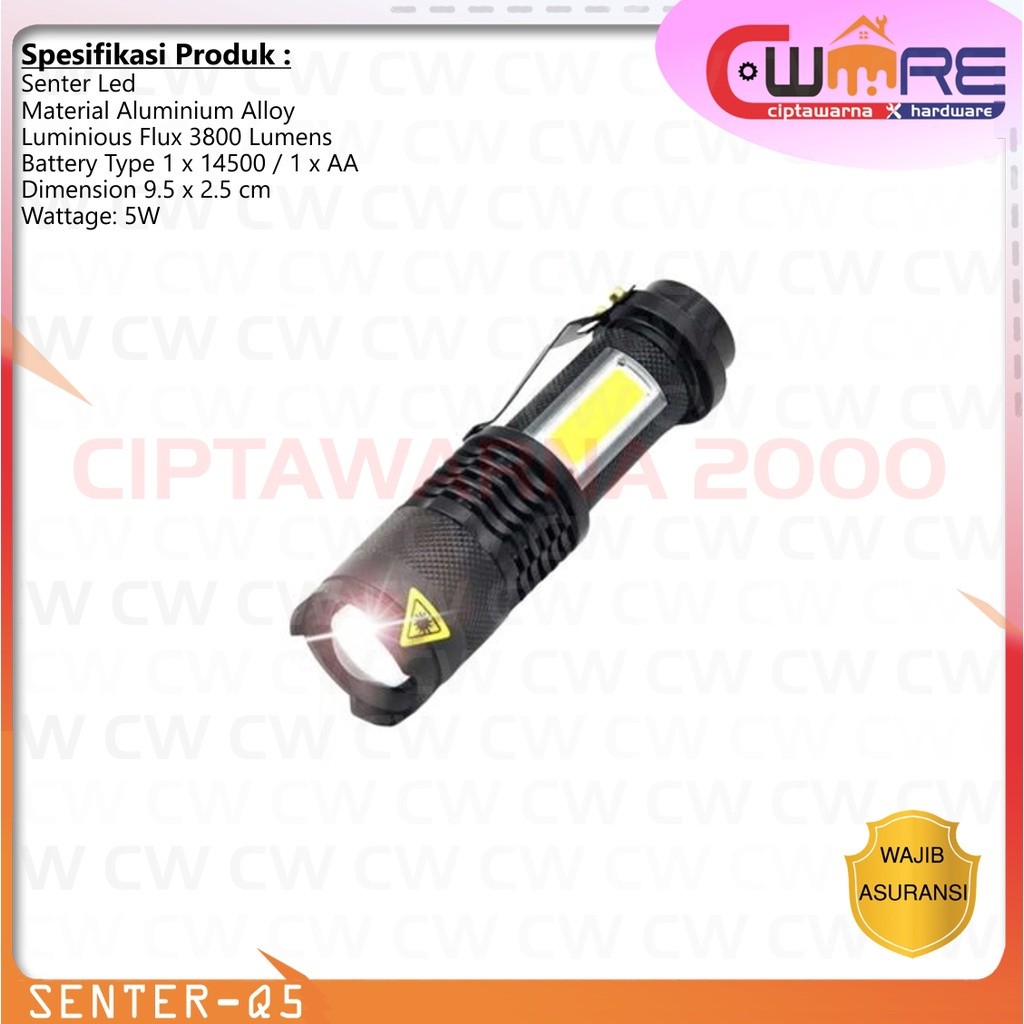 Senter Lampu LED Rumah Camping Kemah Multifungsi Cree XML Q5 COB 3800 Lumens Cw2H