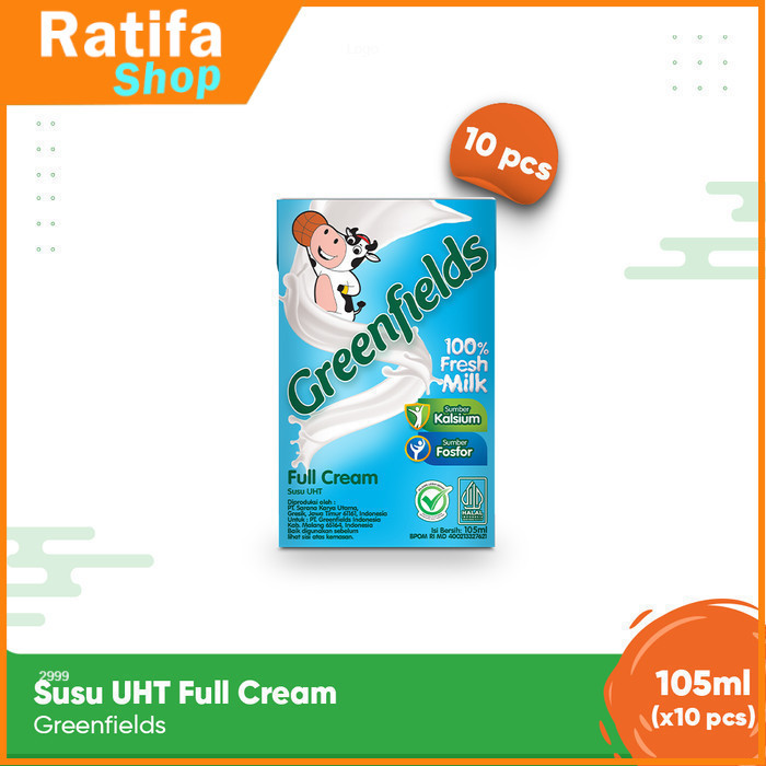 

Greenfields Susu UHT Full Cream 105 ml - isi 10 pcs -100% Fresh Milk dari Greenfields Farm