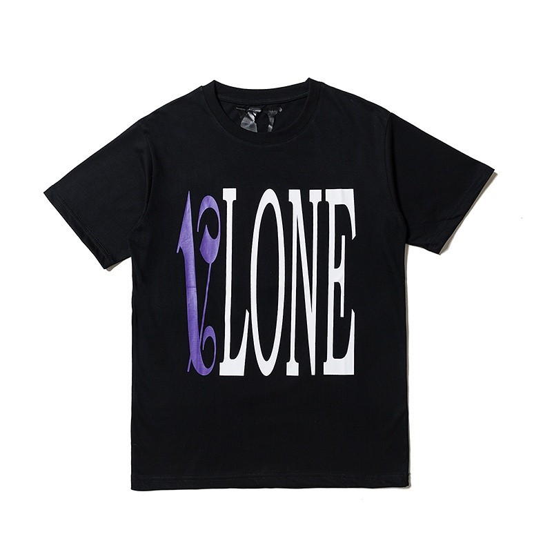 kaos FASHION VLONE Purple Big V Print Men and Women Cotton Sports Casual Short Sleeve T-Shirts Origi
