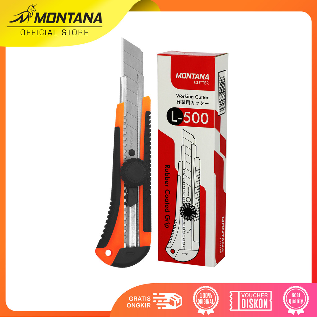 

MONTANA Cutter Pisau Pemotong 15.5 x 4.5 cm Blade Knife Rubber Grip Serbaguna CTL-500 Orange