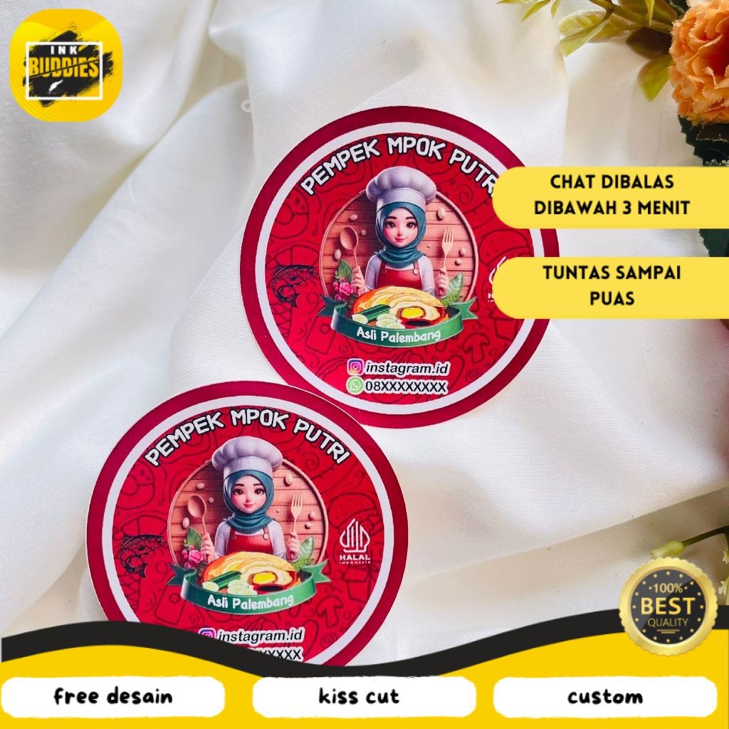 

INB Sticker Chromo Bulat Pempek Label Makanan Packaging Stiker Produk Khas Palembang Custom Nama 2-4