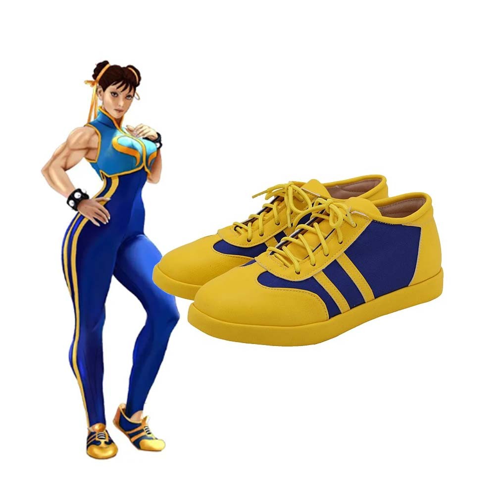 Game Street Fighter Chun Li Cosplay Shoes Yellow Sports Shoes For Women Girl Halloween Carnival Role
