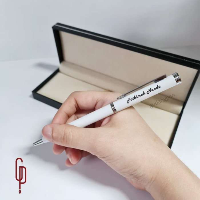 

[Promo]BEST Cutom Nama + Pulpen Metal Paku Medium + Box Ekslusif Beludru - Hitam Silver