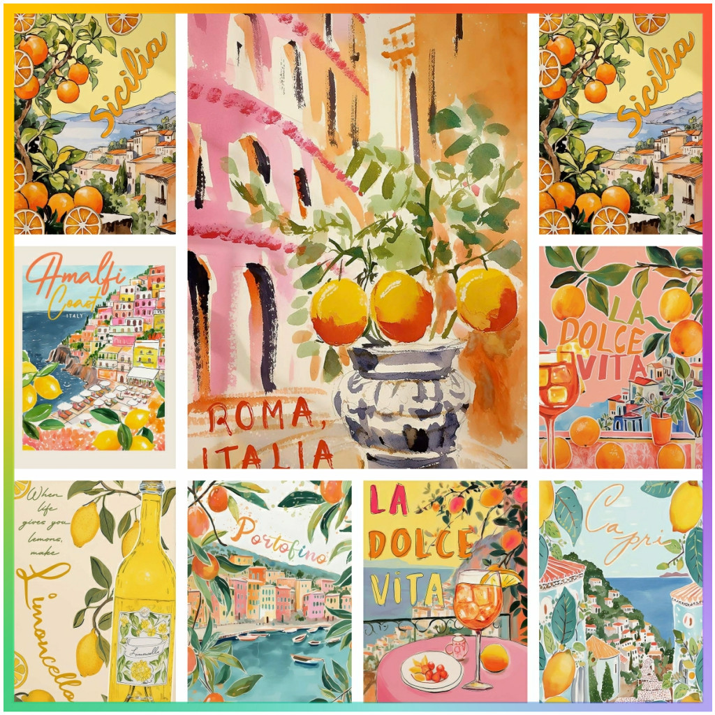 

La Dolce Vita Lemon Santorini Italy Travel Cross Stitch Diamond Painting 5D DIY Art Full Drill Mosaic Embroidery Set Home Decor