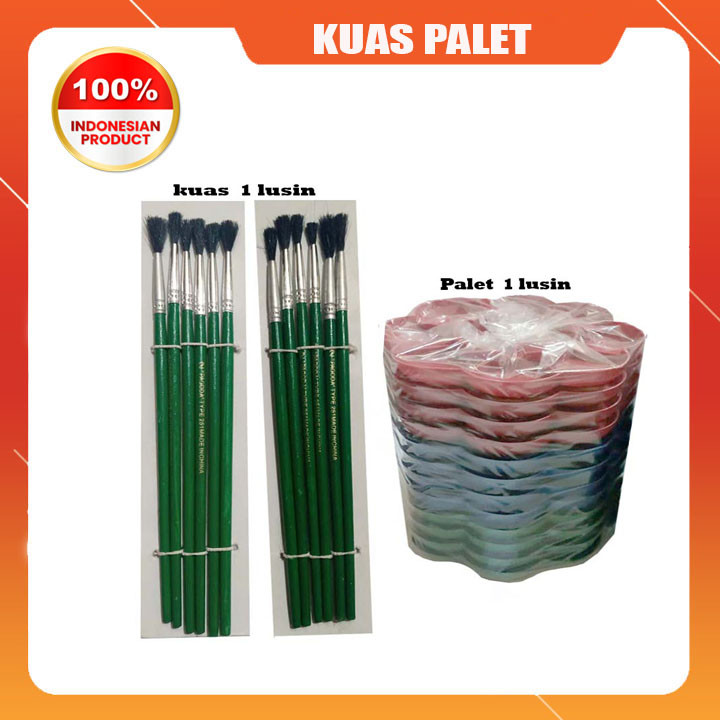 

Paket kuas dan palet 2 lusin campur (kuas 1 lusin dan palet 1 lusin) perlengkapan mewarnai styrofoam