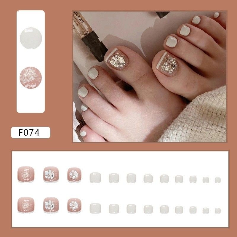 F074 - Kuku Cantik 24pcs set Kuku Palsu Fake Nails Box Free lem cair / lem jelly tahan air Kuku Pals