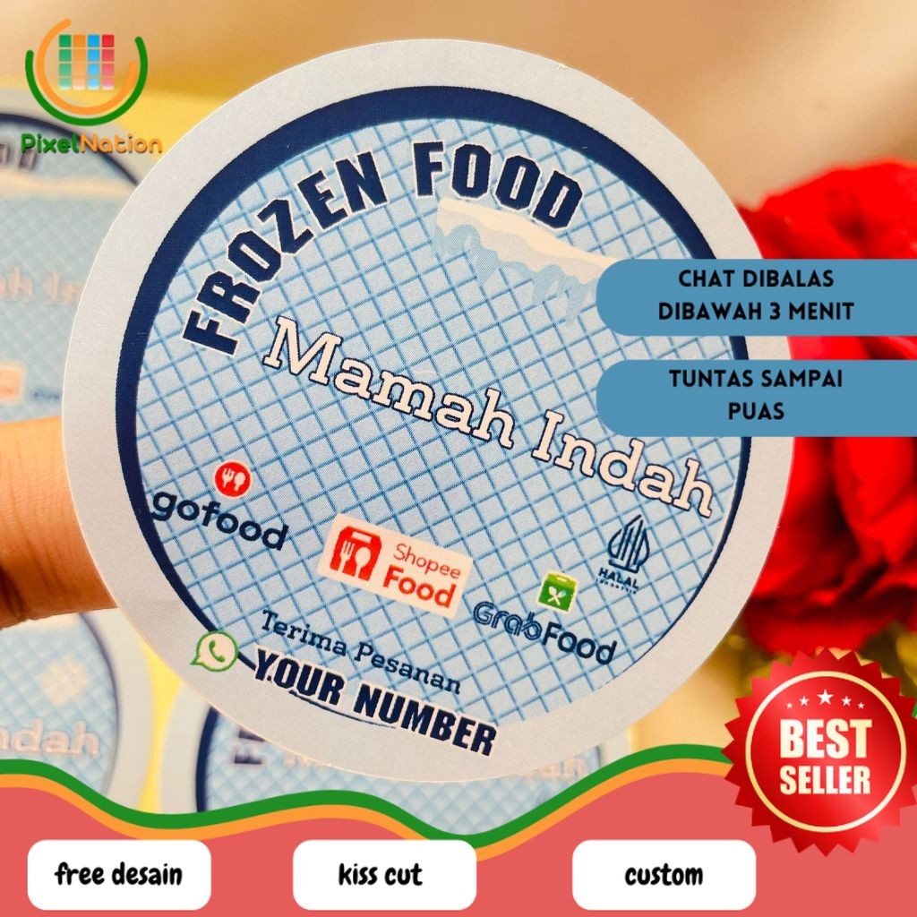 

PiNat 5-8 Sticker Label Makanan Beku Free Desain Produk Frozen Food Bulat Chromo Custom Murah