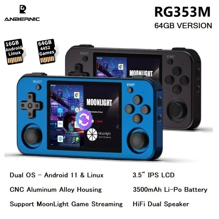 GROSIRUNIK99 ANBERNIC RG353M 64GB - Dual Mode Emulator Retro Game Handheld Console
