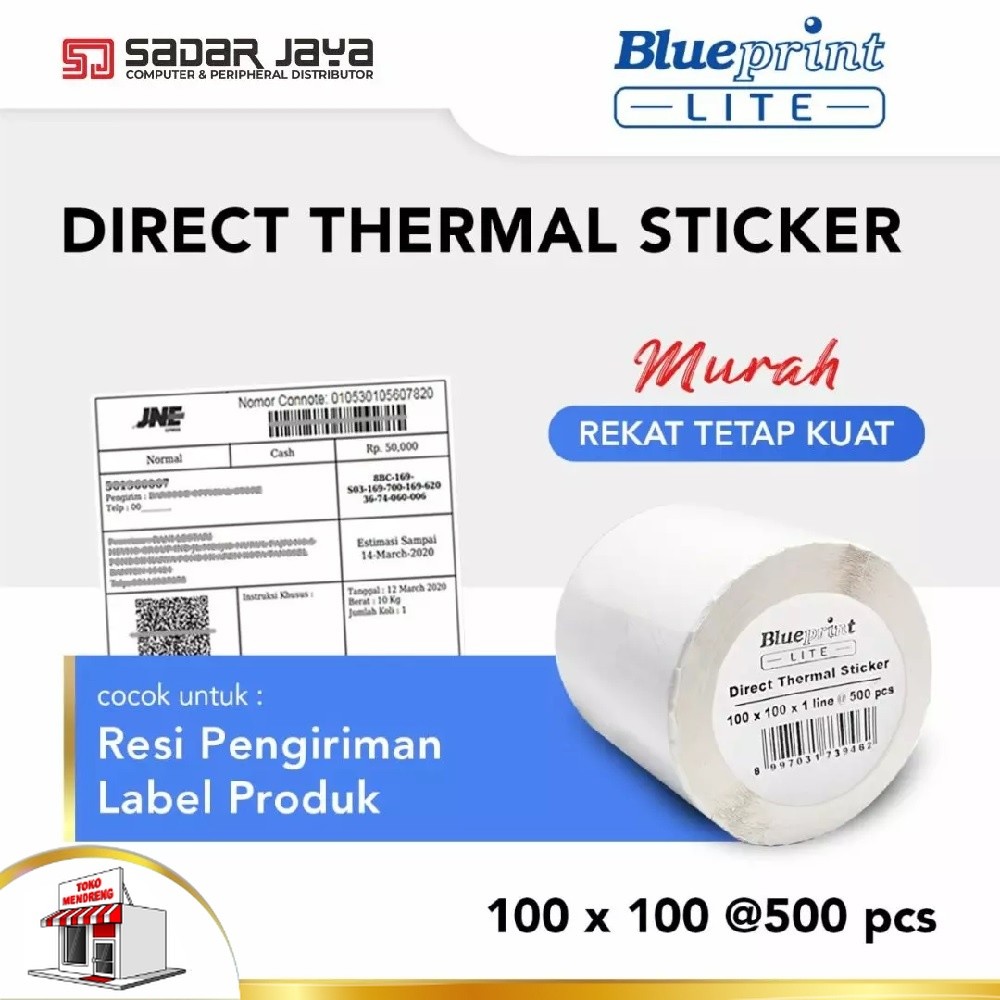 

Blueprint Lite Direct Thermal Sticker 100 x 100mm isi 500pcs Label Resi Ekspedisi Online Shop 100x100 10x10cm