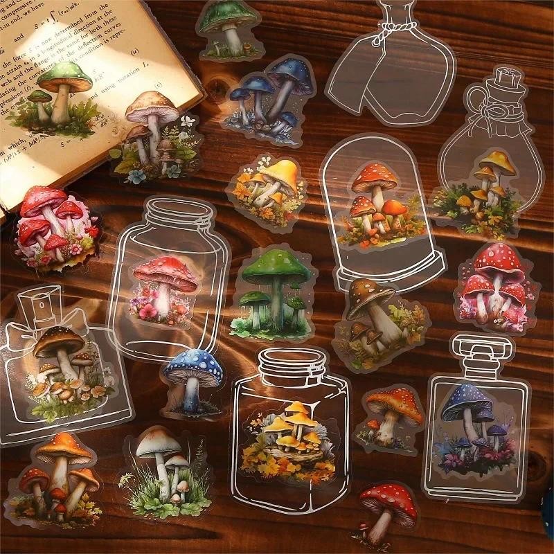 

30Pieces PET sticker mushroom bottle Retro mushroom handbook Supplies Background material stickers Scrapbook 136*100mm
