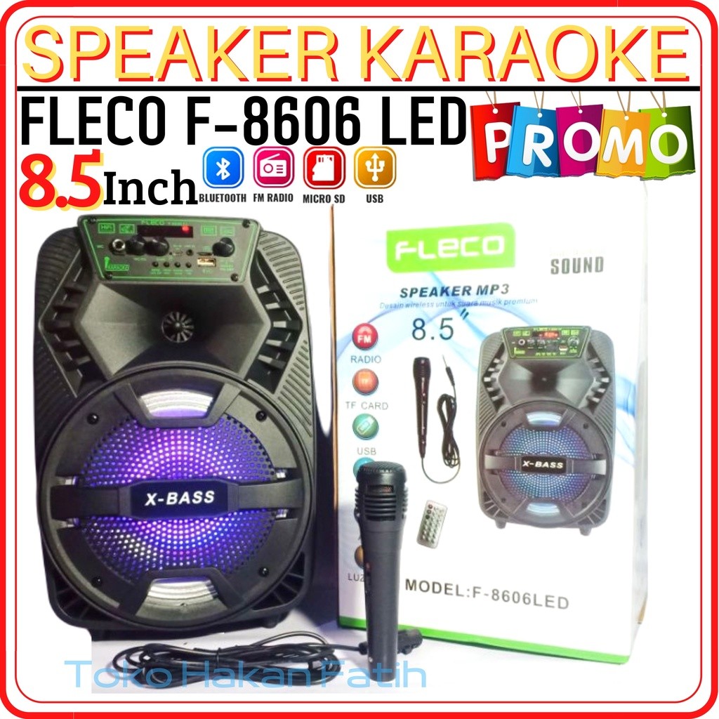 SERBA COD SPEAKER BLUETOOTH FLECO 8'5 INCH F-8608/8606/8803 LED FREE MIC KAROKE SUPER BASS - SPEAKER