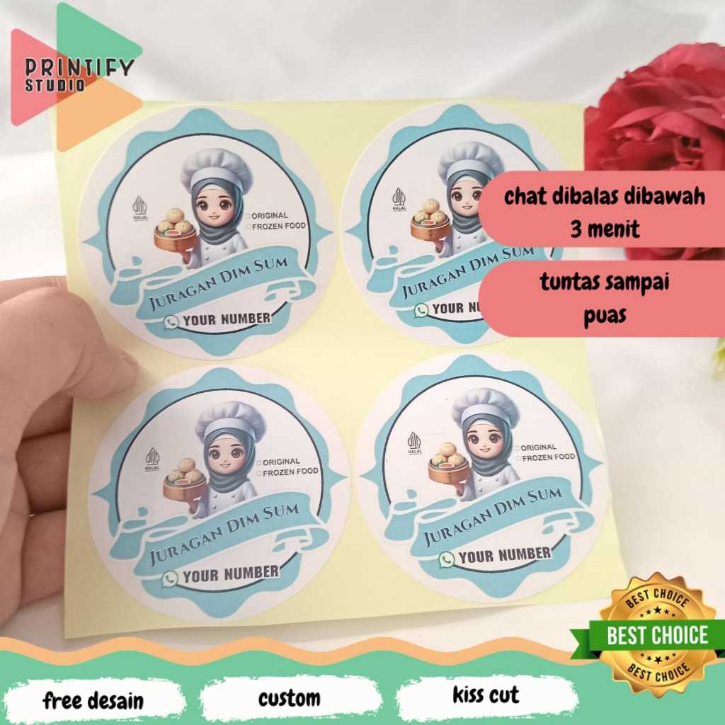 

Printify 5-8 Stiker Label Dimsum Bentuk Bulat Sticker Chromo Dim Sum Free Desain Custom Uk.Sedang