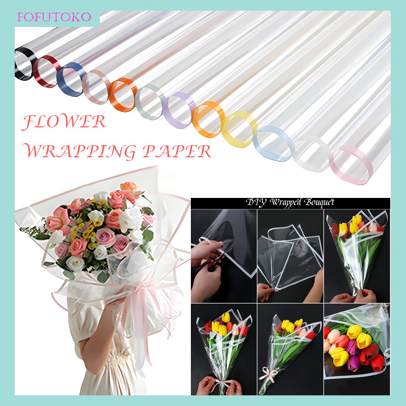

20 Lembar Cellophane Transparant / Wrapping Paper Waterproof / Flower Wrapping Paper Clear Transparant / Kertas Buket Bunga Transparent Gold Frame