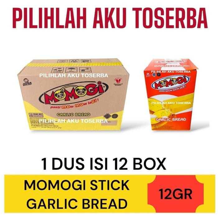 

Momogi LONG Stick GARLIC BREAD 12 gram - ( HARGA 1 DUS )