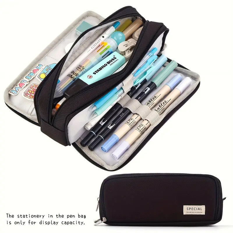 

Kawaii Large Capacity Pencil Case 3 Compartment Pouch Pen Bag Double Side Opening Student Stationery Organizer School Supplies