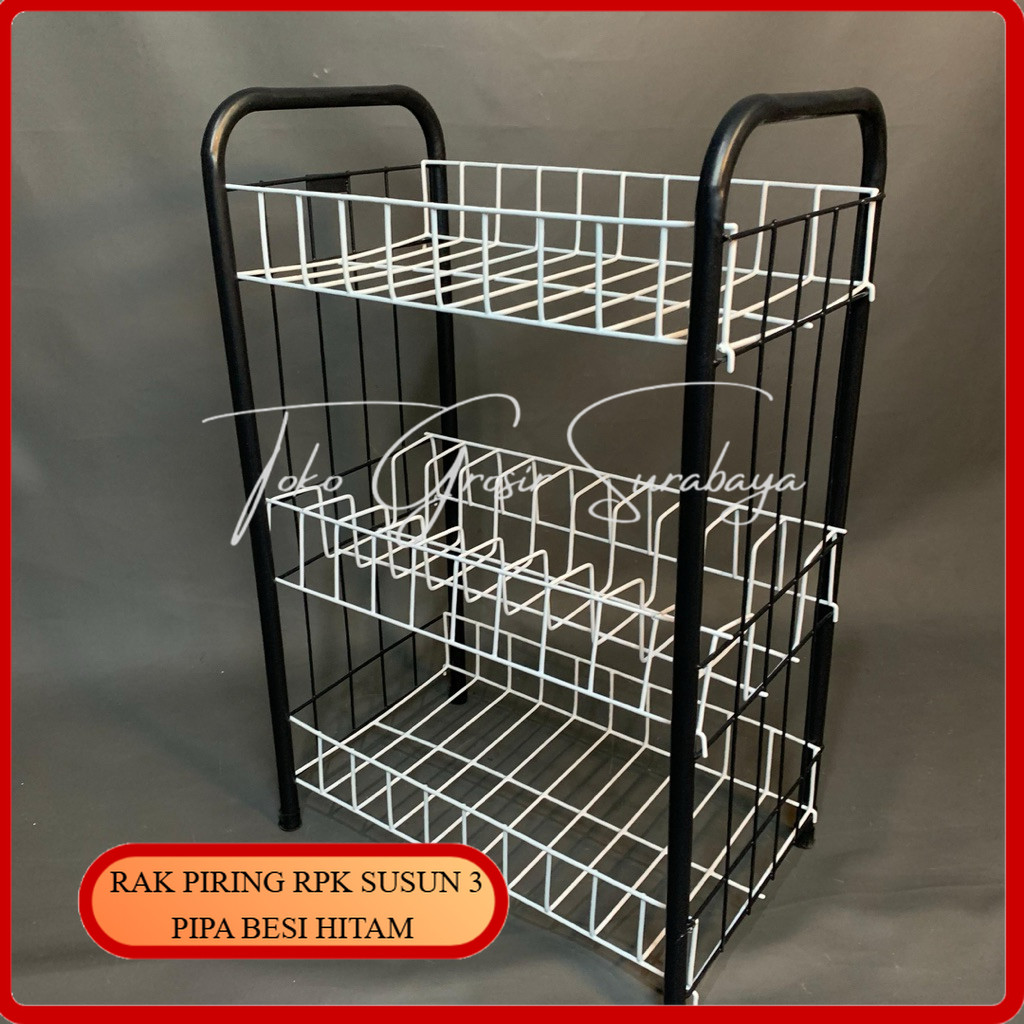 Rak Piring 3 Susun RPK 03 Besi Hitam / Rak Piring 3 Susun / Rak Dapur 3 Susun / Rak Serbaguna