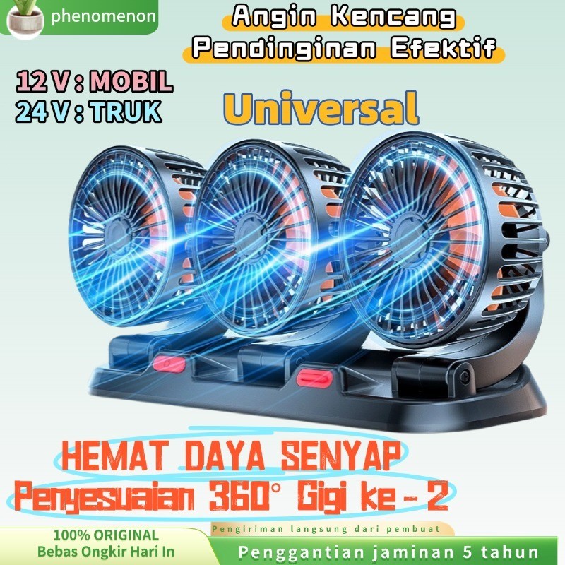(COD) [XGoods] Kipas Angin Mobil 3 Kepala 12/24V Kipas Pendingin Truck USB Dashboard Rotasi 360 Fan 