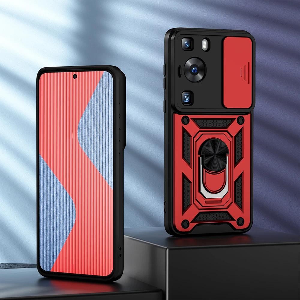 New Phone casing  Huawei P60 Pro Slider Camera Protection Metal Armour Magnetic 360 Stand Holder Cov