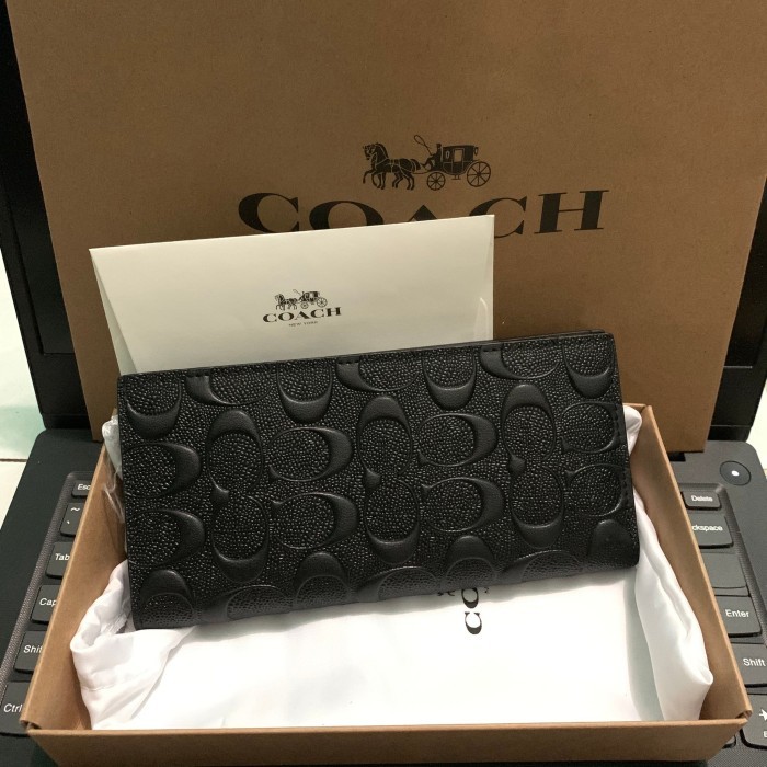 COACH LONG WALLET EMBOSSED BLACK,DOMPET COACH PRIA PANJANG ORIGINAL