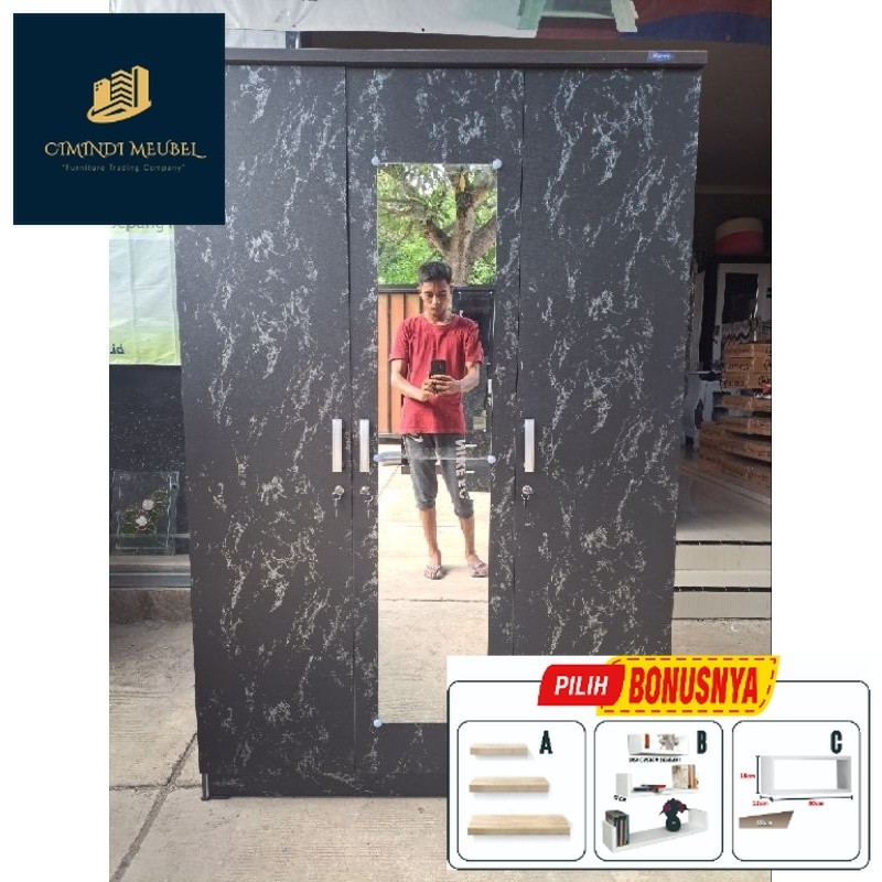 PROMO Lemari Pakaian 3 Pintu Olympic  Lemari Motif Marmer Lemari Minimalis  Kuningan Majalenka Indra