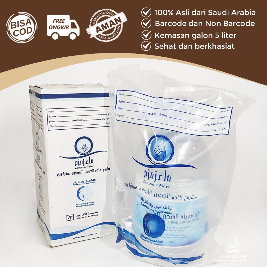 

Air Zam Zam Asli 100 % 5 Liter Zam zam Water Original Saudi Barcode dan Non Barcode