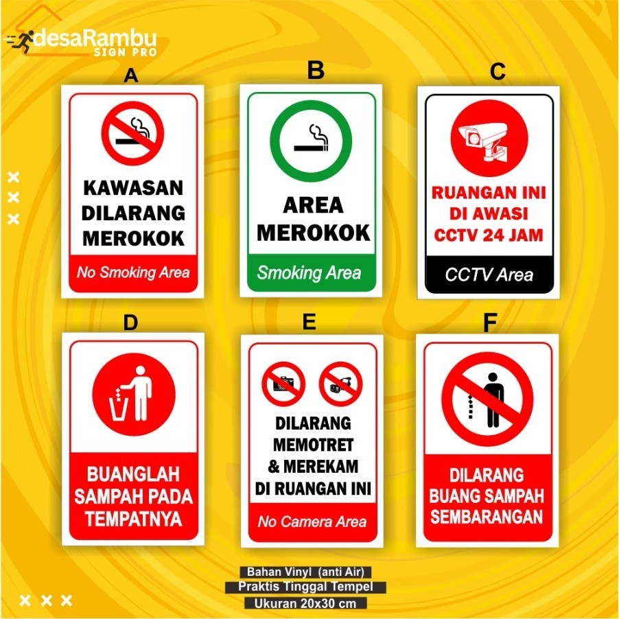 

Cetak Stiker Akrilik Sign Rambu Informasi Ukuran 20 cm x 30 cm Dilarang / CCTV No Camera Area / Buanglah Sampah Dilarang Memotret - Afbi Print