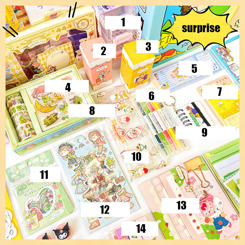 

D3W! Kotak buta alat tulis kejutan, berbagai paket hadiah pembelajaran, kotak/pena/stiker/buku