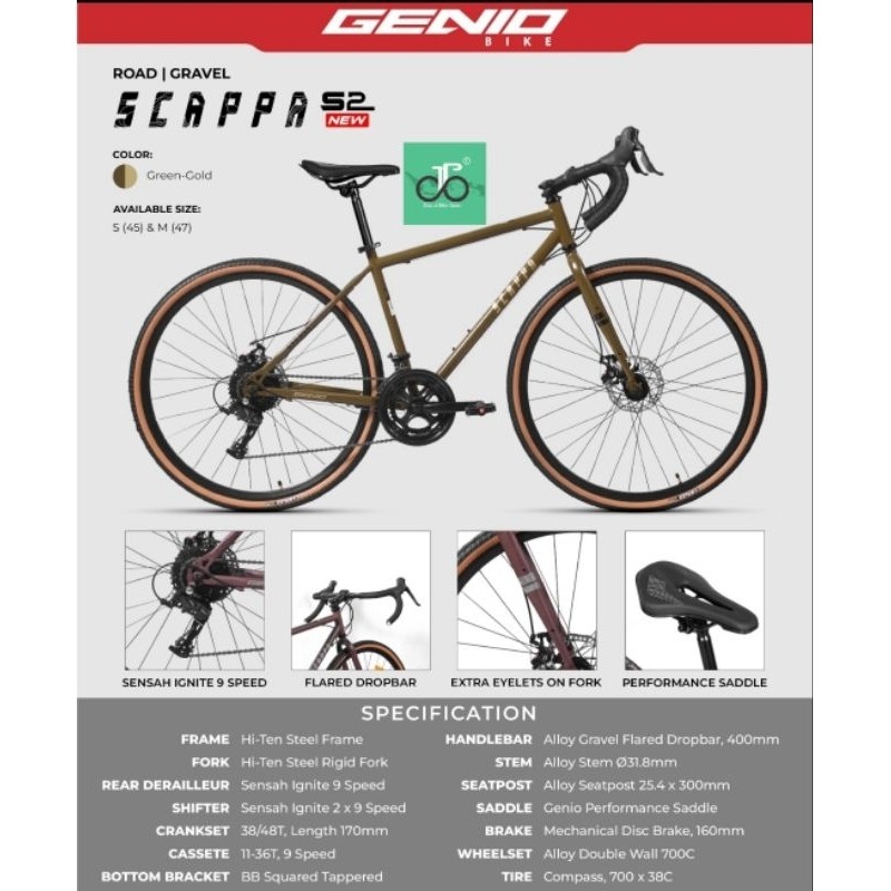 Sepeda Gravel Genio Scappa S2 NEW GEN4 (s 2) 2x9speed Roadbike Touring 700c