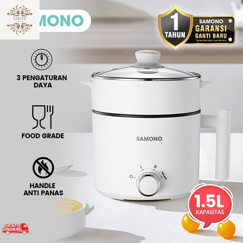 Alat Masak / SAMONO Panci Listrik  Merebus Memasak Mengukus Kukusan Stainless Steel Food Grade 1,5 L